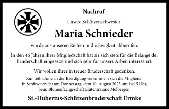 Anzeige von Maria Schnieder von OM-Medien