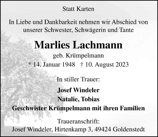 Anzeige von Marlies Lachmann von OM-Medien