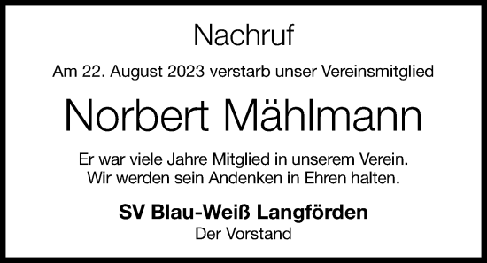 Anzeige von Norbert Mählmann von OM-Medien