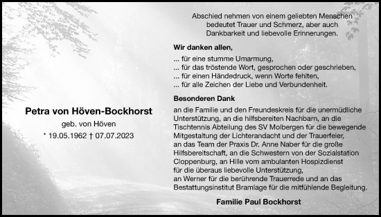 Anzeige von Petra von Höven-Bockhorst von OM-Medien