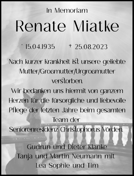 Anzeige von Renate Miatke von OM-Medien