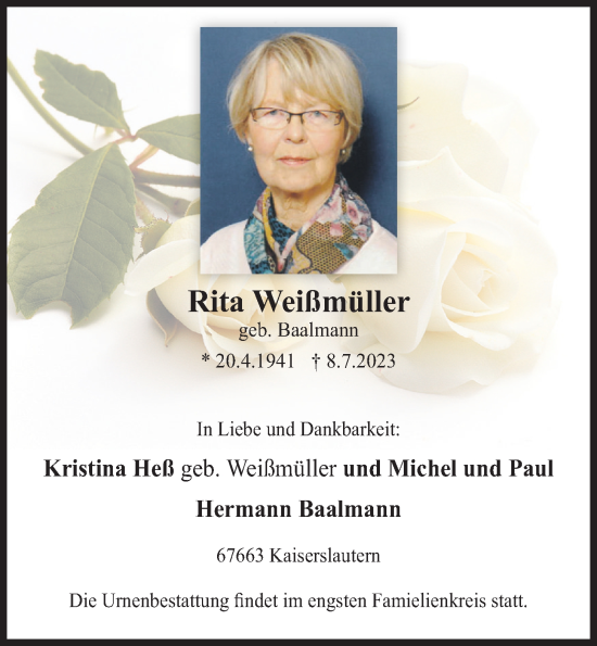 Anzeige von Rita Weißmüller von OM-Medien