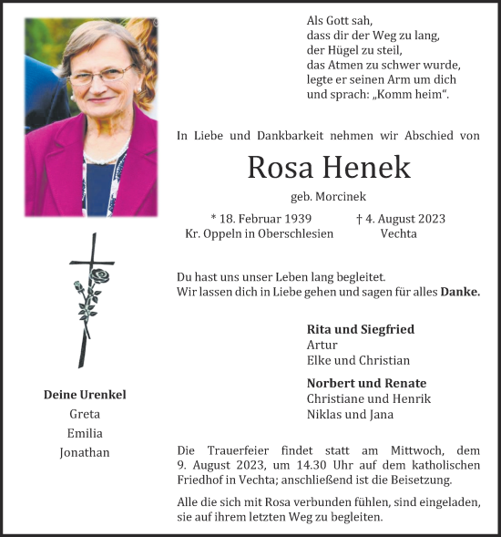 Anzeige von Rosa Henek von OM-Medien