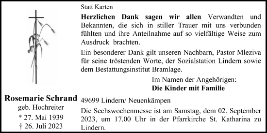 Anzeige von Rosemarie Schrand von OM-Medien