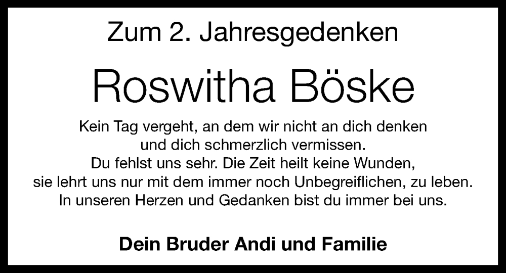  Traueranzeige für Roswitha Böske vom 01.08.2023 aus OM-Medien