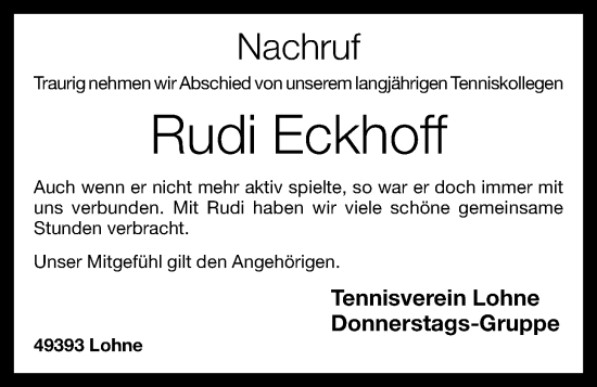 Anzeige von Rudi Eckhoff von OM-Medien
