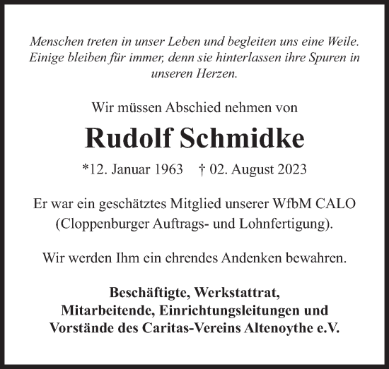 Anzeige von Rudolf Schmidke von OM-Medien