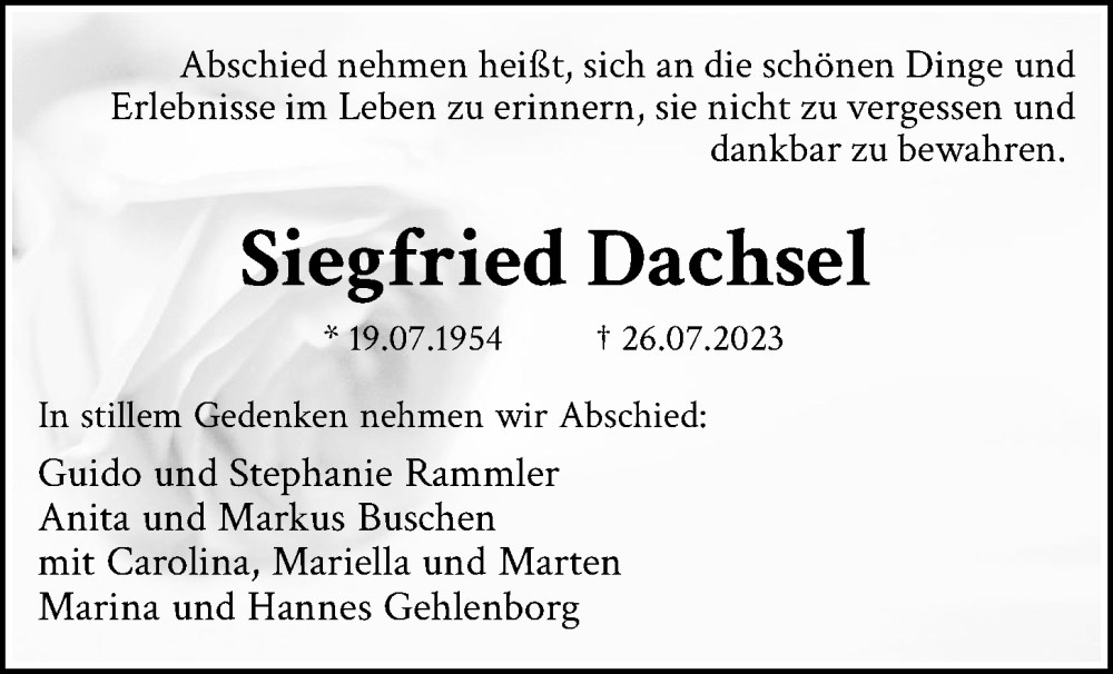  Traueranzeige für Siegfried Dachsel vom 02.08.2023 aus OM-Medien