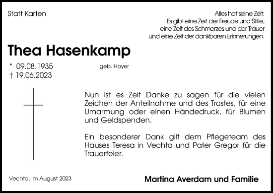 Anzeige von Thea Hasenkamp von OM-Medien