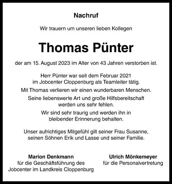 Anzeige von Thomas Pünter von OM-Medien