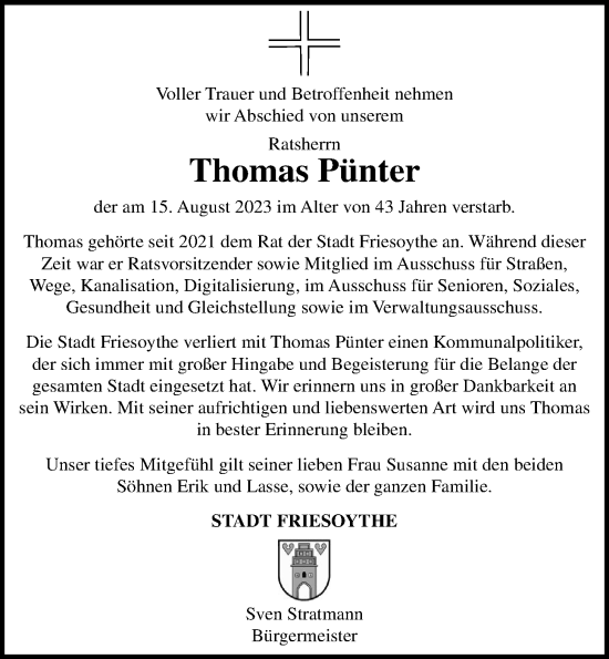 Anzeige von Thomas Pünter von OM-Medien