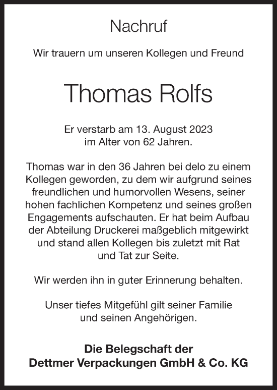 Anzeige von Thomas Rolfs von OM-Medien