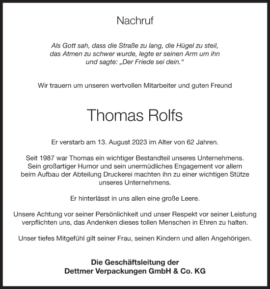 Anzeige von Thomas Rolfs von OM-Medien