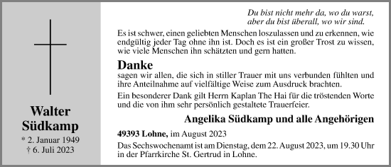 Anzeige von Walter Südkamp von OM-Medien