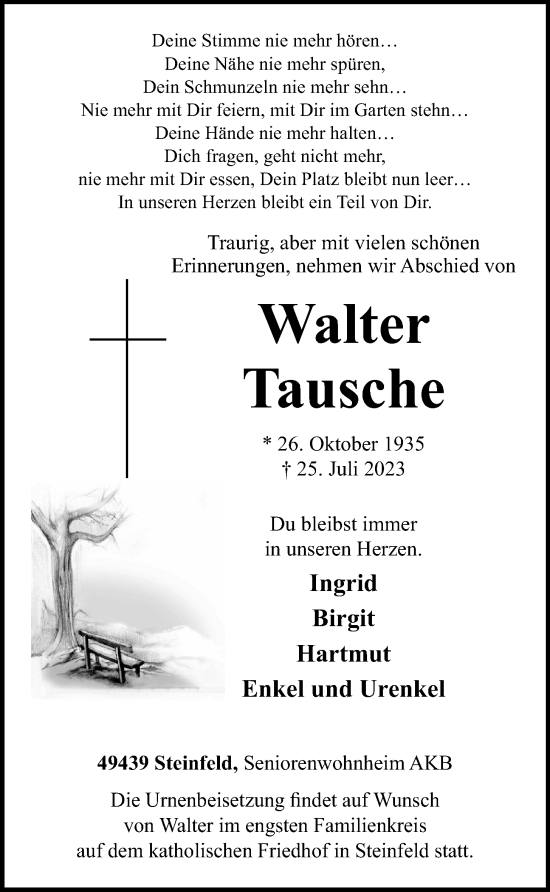 Anzeige von Walter Tausche von OM-Medien