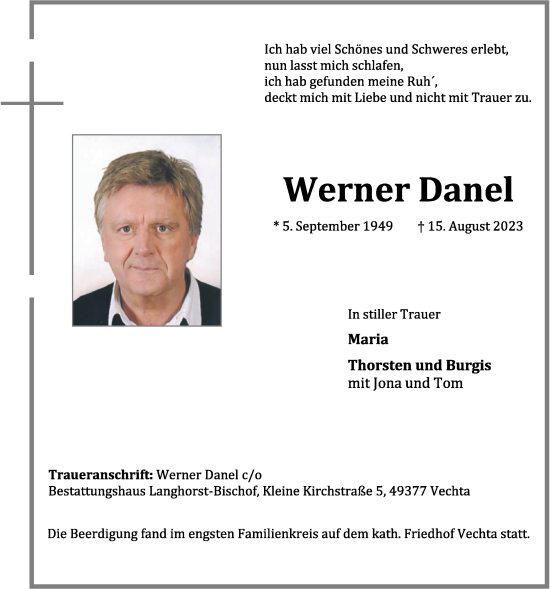 Anzeige von Werner Danel von OM-Medien