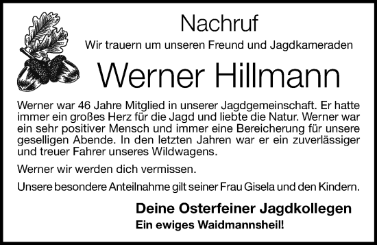 Anzeige von Werner Hillmann von OM-Medien