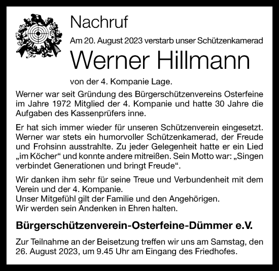 Anzeige von Werner Hillmann von OM-Medien