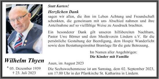 Anzeige von Wilhelm Thyen von OM-Medien