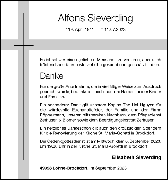 Anzeige von Alfons Sieverding von OM-Medien