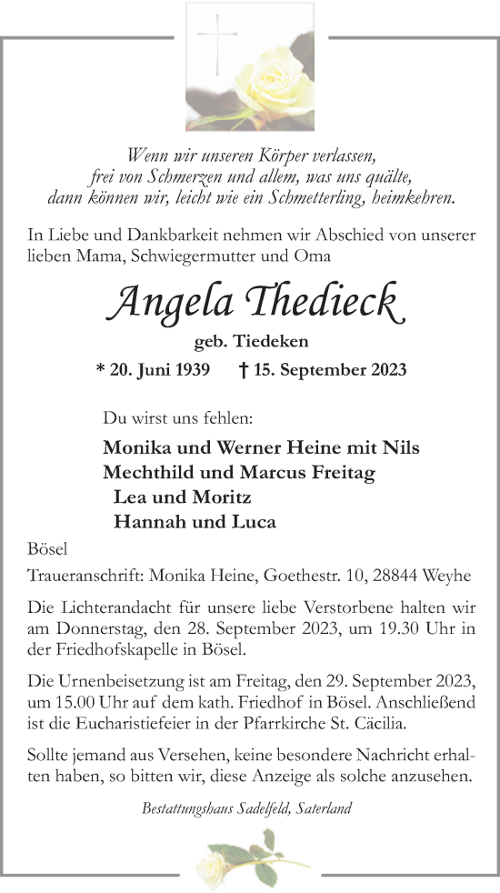 Anzeige von Angela Thedieck von OM-Medien