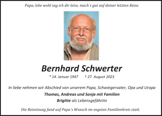 Anzeige von Bernhard Schwerter von OM-Medien