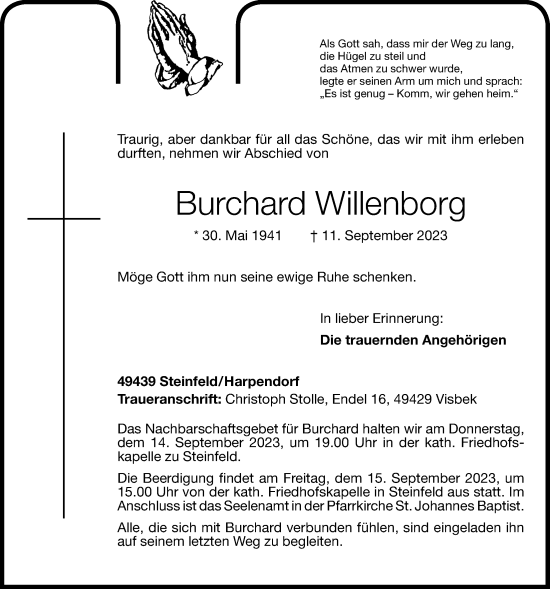 Anzeige von Burchard Willenborg von OM-Medien
