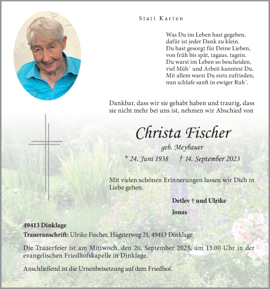 Anzeige von Christa Fischer von OM-Medien