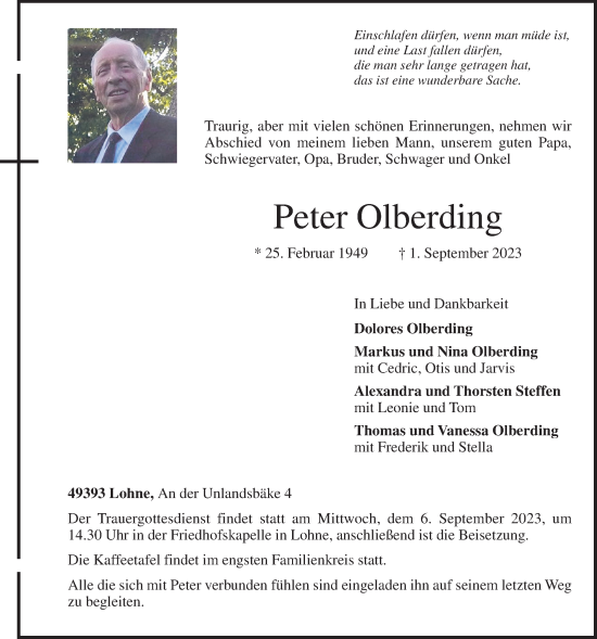 Anzeige von Peter Olberding von OM-MEDIEN