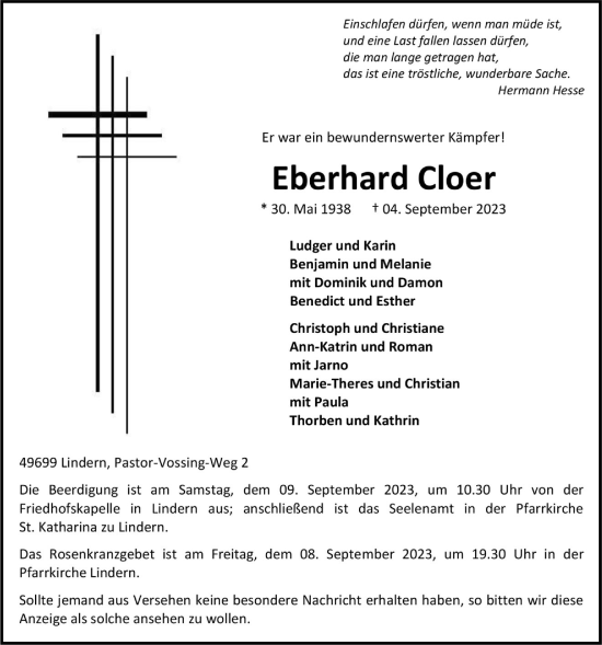 Anzeige von Eberhard Cloer von OM-Medien