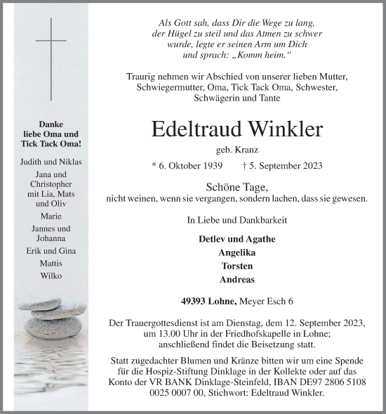 Anzeige von Edeltraud Winkler von OM-Medien