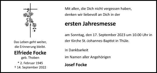 Anzeige von Elfriede Focke von OM-Medien