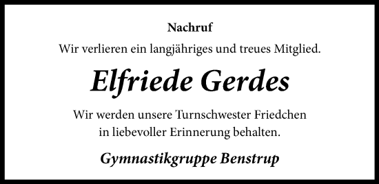 Anzeige von Elfriede Gerdes von OM-Medien