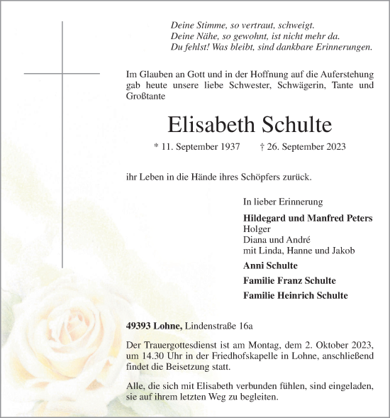 Anzeige von Elisabeth Schulte von OM-Medien
