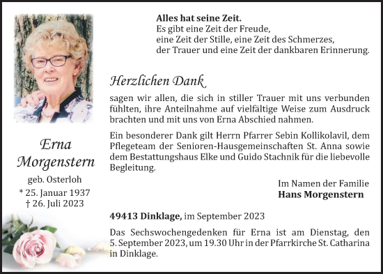 Anzeige von Erna Morgenstern von OM-Medien