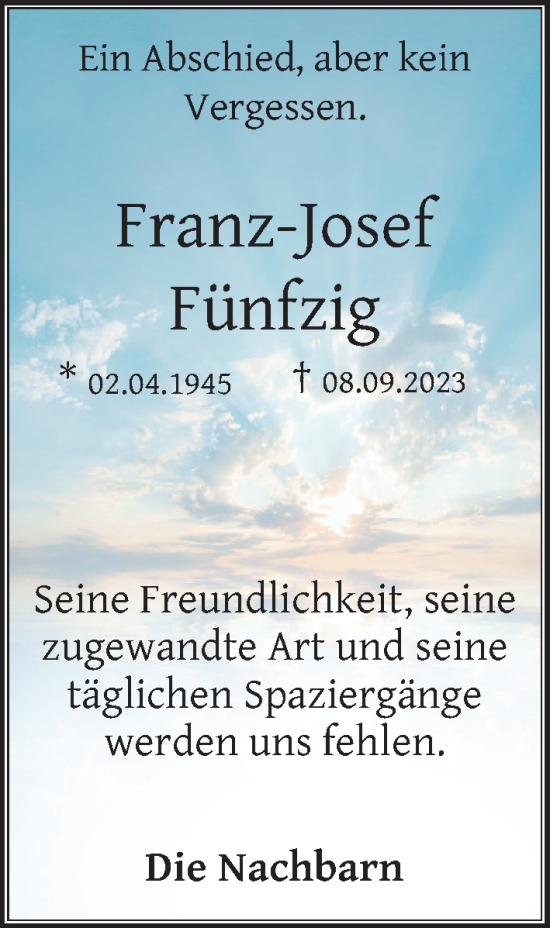 Anzeige von Franz-Josef Fünfzig von OM-Medien