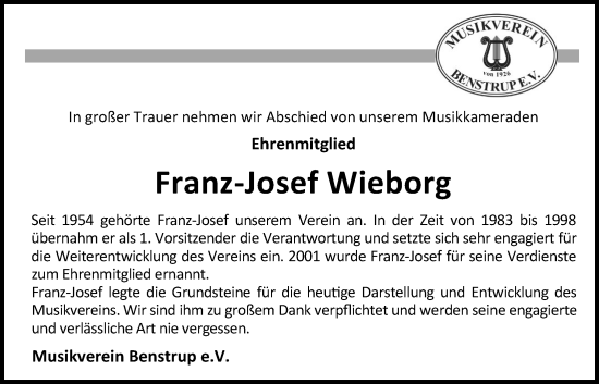Anzeige von Franz-Josef Wieborg von OM-Medien