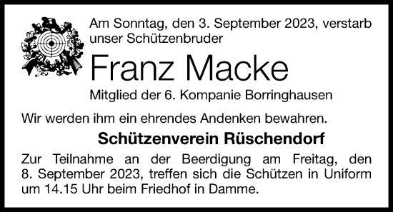 Anzeige von Franz Macke von OM-Medien