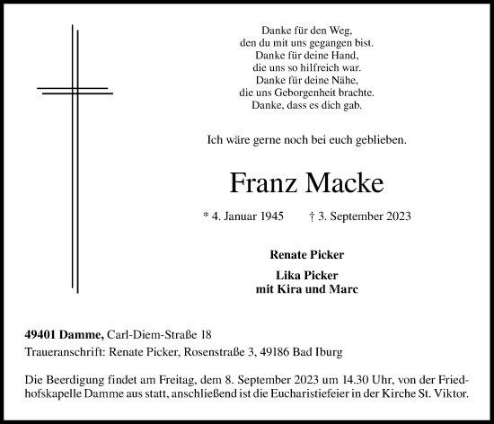 Anzeige von Franz Macke von OM-Medien