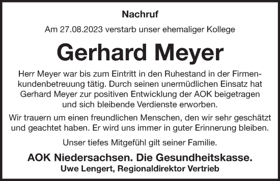 Anzeige von Gerhard Meyer von OM-Medien