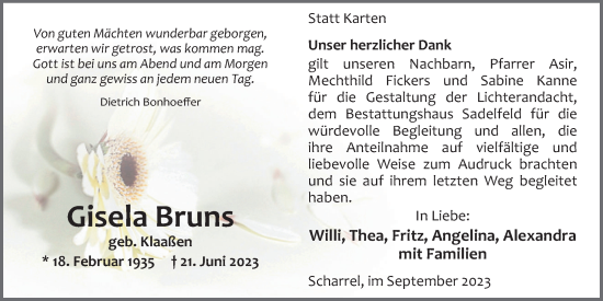 Anzeige von Gisela Bruns von OM-Medien