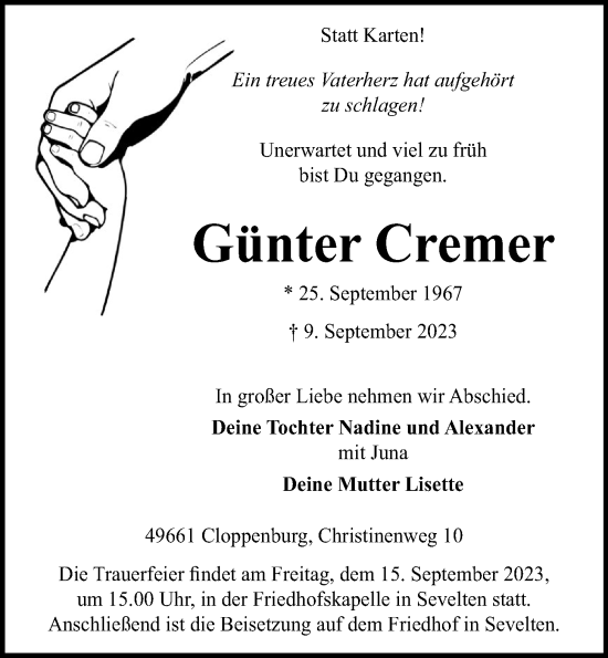 Anzeige von Günter Cremer von OM-Medien