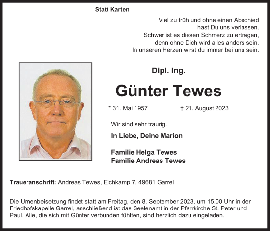 Anzeige von Günter Tewes von OM-Medien