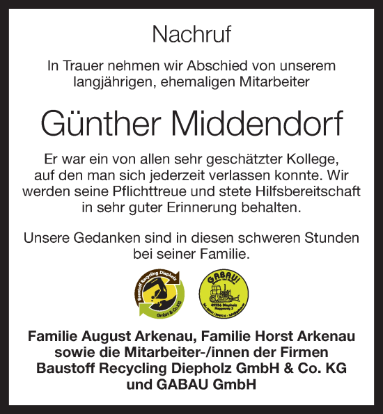 Anzeige von Günther Middendorf von OM-Medien