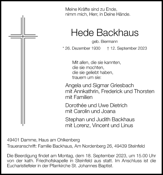 Anzeige von Hede Backhaus von OM-Medien