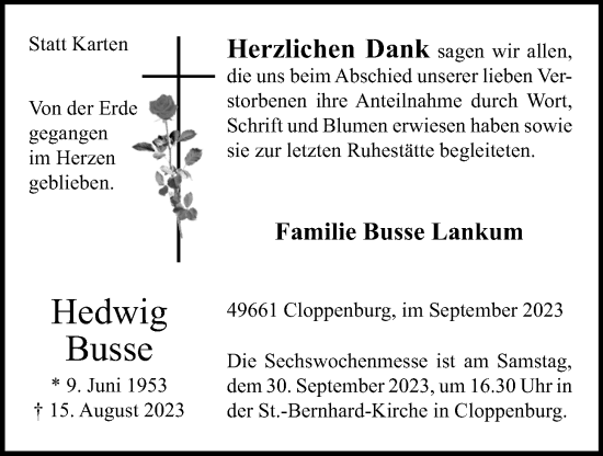 Anzeige von Hedwig Busse von OM-Medien