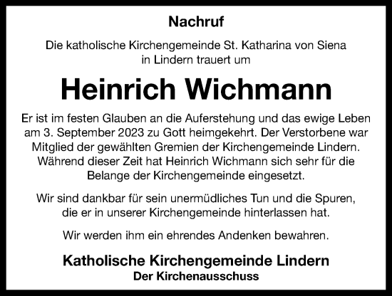 Anzeige von Heinrich Wichmann von OM-Medien