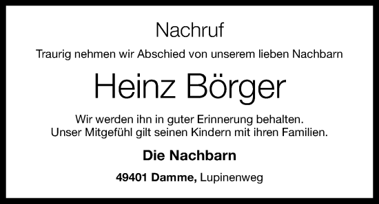 Anzeige von Heinz Börger von OM-Medien