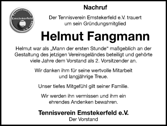 Anzeige von Helmut Fangmann von OM-Medien