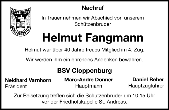 Anzeige von Helmut Fangmann von OM-Medien